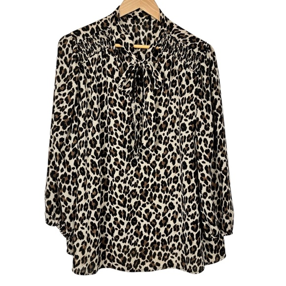 Leopard Print Blouse with Bow Tie – Animal Print, Lightweight, Trendy Style - Picture 1 of 8
